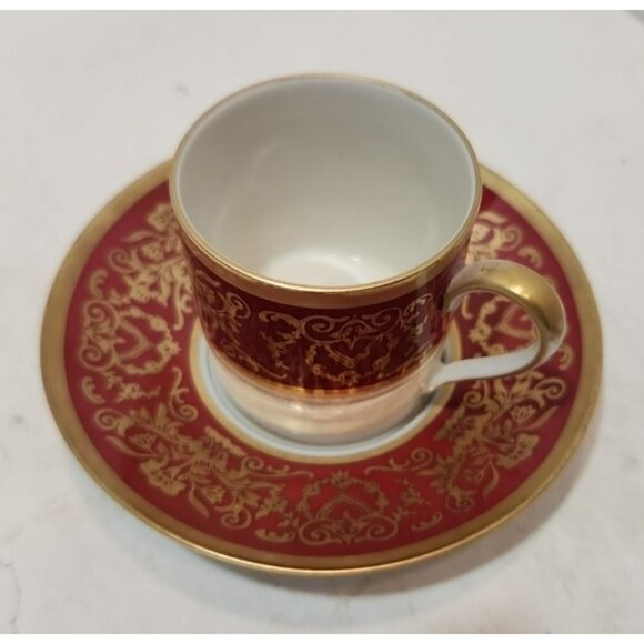 Eschenbach Bavaria Demitasse Espresso Tea Cup & Saucer 1940's Gothic Red & Gold - Picture 2 of 12